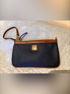Dooney & Bourke Navy Pebble Leather Wristlet with Saddle Trim